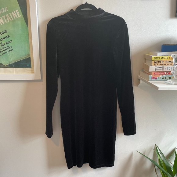 Mockneck Black Velvet Dress (H&M) - Picture 2 of 3